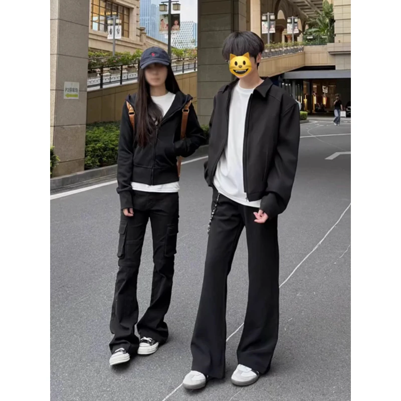 cleanfit黑色美式微喇牛仔裤男生秋季高街vibe情侣裤子显瘦直筒裤