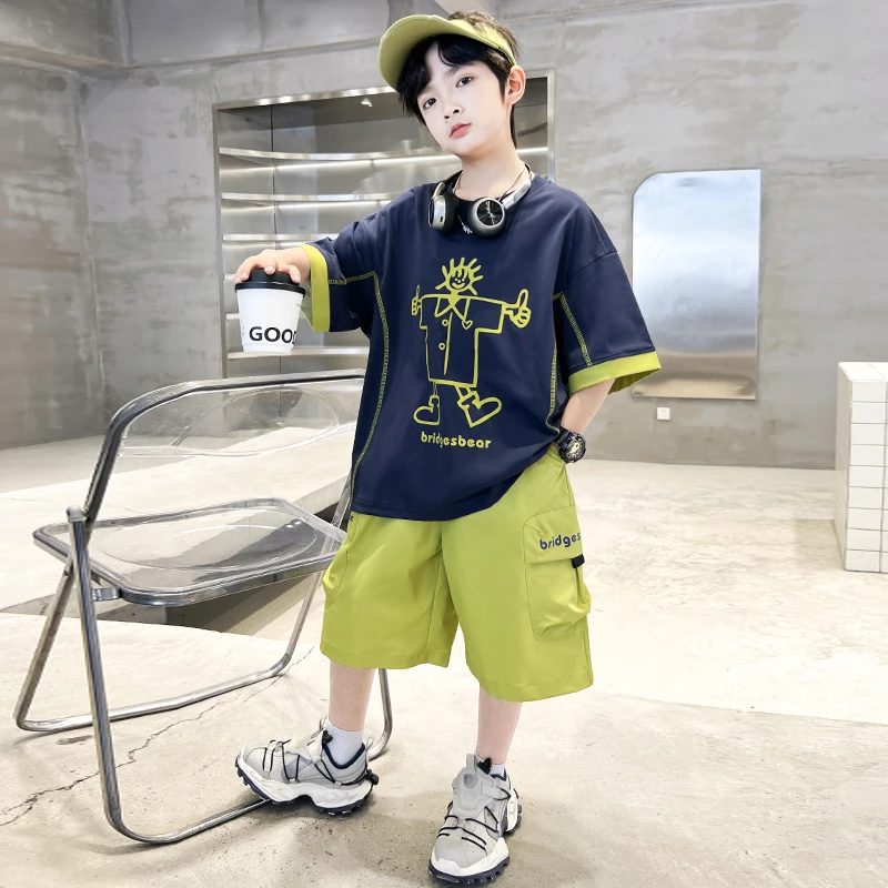 男童夏装新款运动套装2025帅气儿童夏季中大童韩版男孩童装 B5298