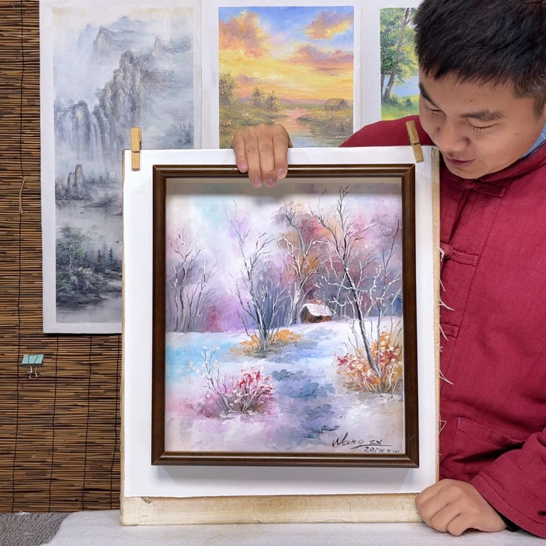 油画行路人小院绘画作品竞拍