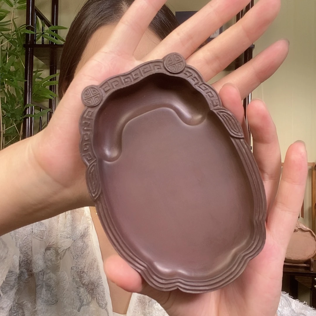 寿蝉澄泥砚台玫瑰紫