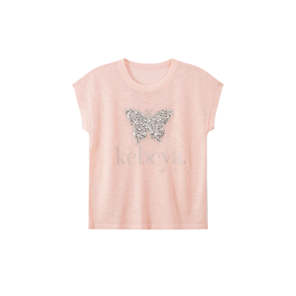 夏季甜美风烫钻亮片刺绣针织百搭短袖T恤525