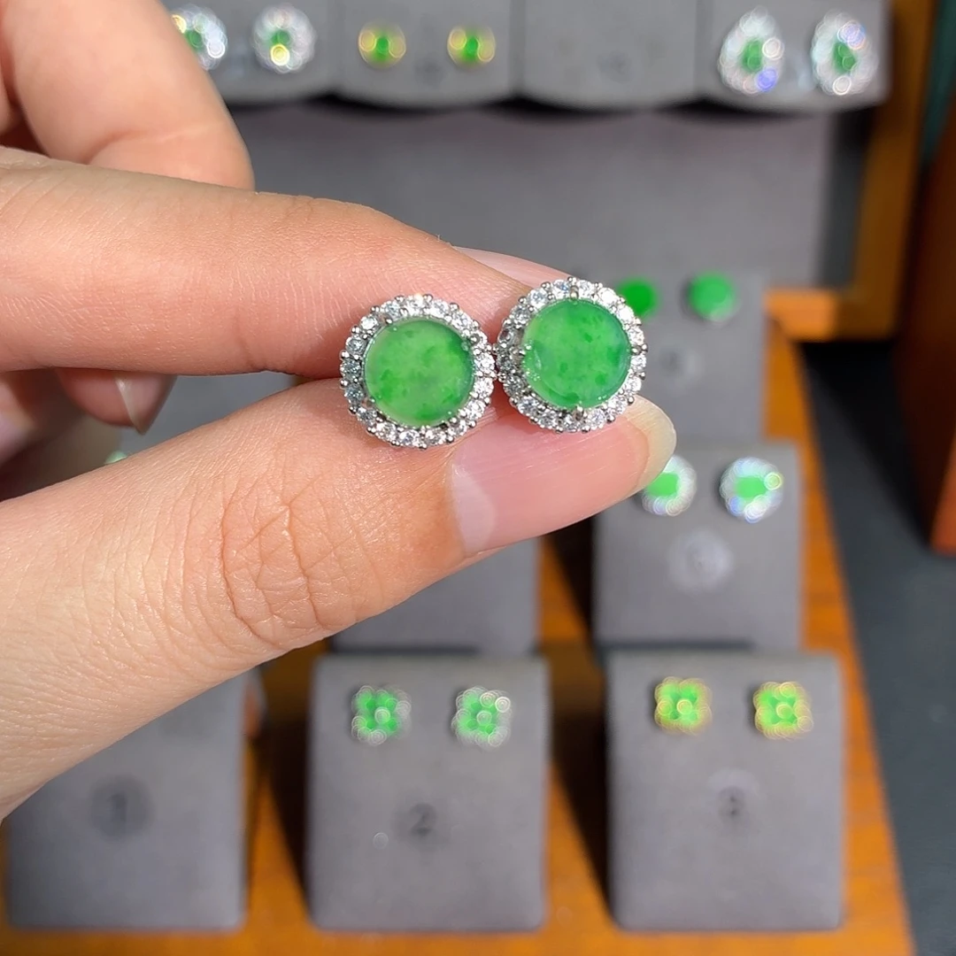 翡翠银S925镶嵌耳饰耳饰