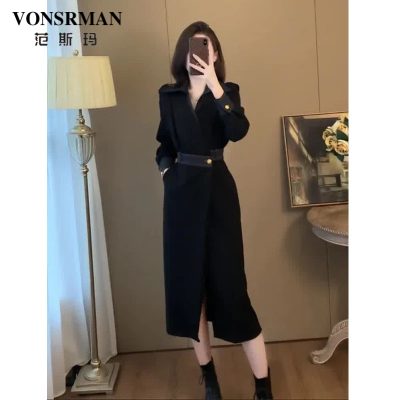 牛仔黑色连衣裙大码拼接女春季新款微胖mm显瘦气质法式高级感裙子