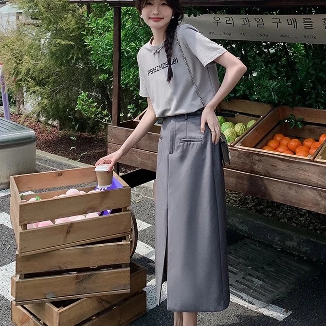 T135休闲风通勤风时尚套装高腰洋气时尚不规则炸街裙子夏季显瘦