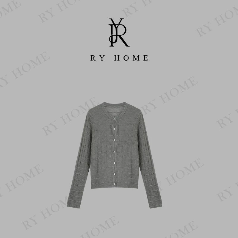 【容雨RYHOME】早秋新款坑条针织毛衣开衫253M3003