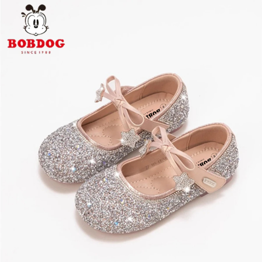 巴布豆女童鞋儿童公主小皮鞋2025新款春秋小女孩水晶鞋配礼服单鞋