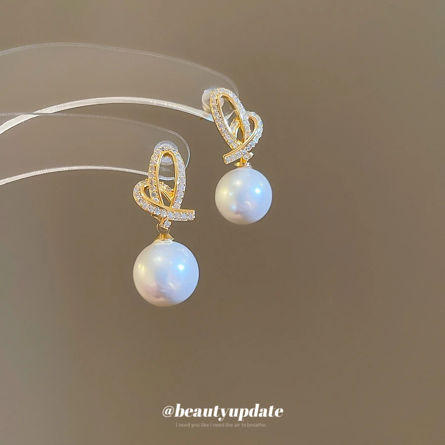 足银仿珍珠耳饰 镶钻法式耳环小巧甜美原创设计高级感人鱼姬耳饰