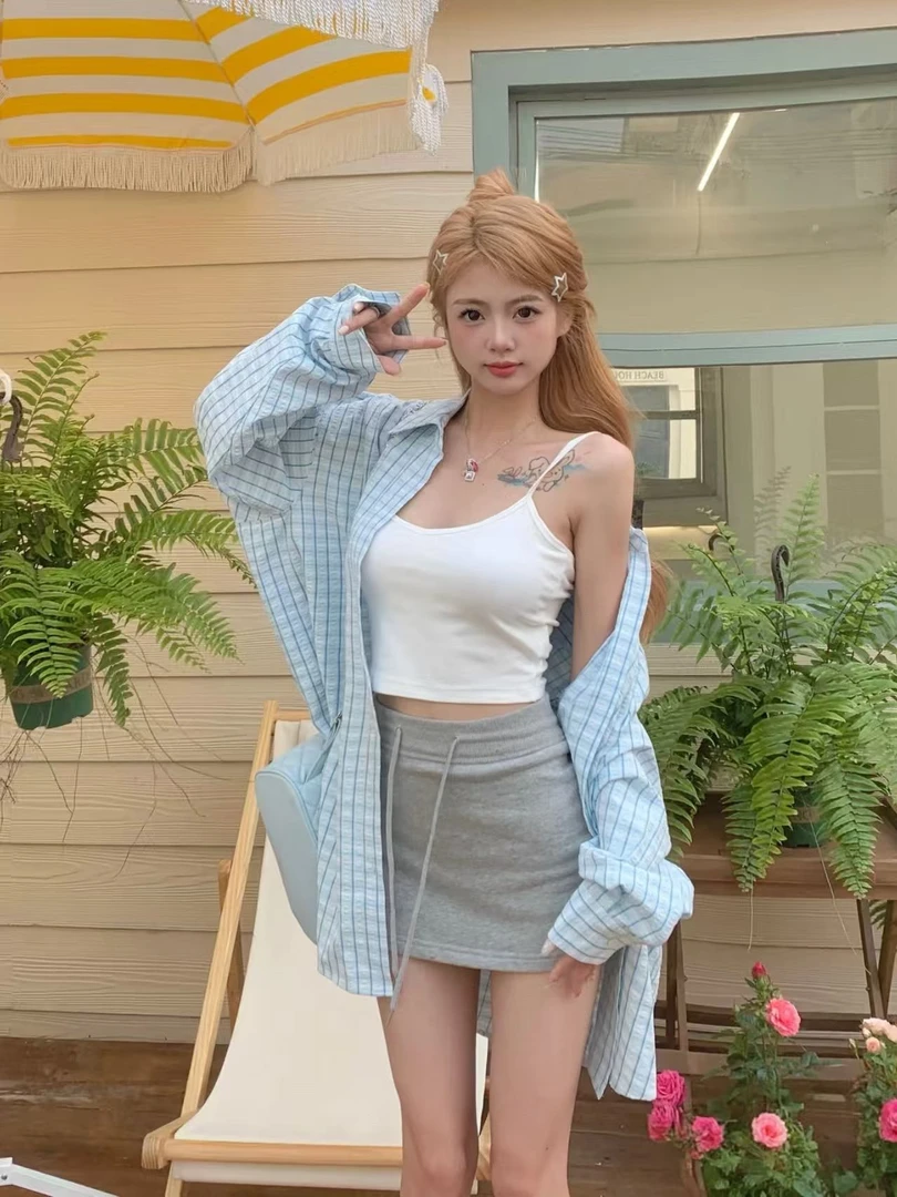 格子防晒衬衫外套女夏季天薄开衫外搭中长款上衣宽松长袖衬衣