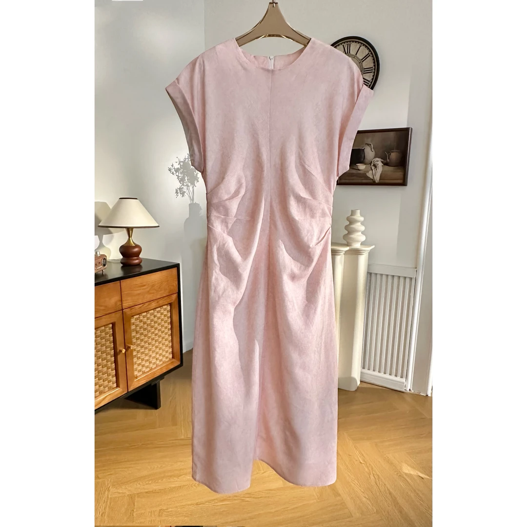 【桃里桃气】夏季新款气质修身显瘦遮肉圆领长款连衣裙MF-1802