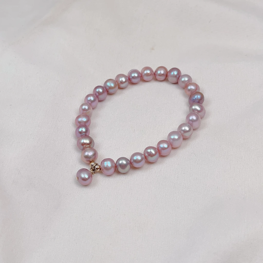 【紫叮当】6-7mm淡水无核珍珠紫色100%纯珍珠手串百搭   DSL00565