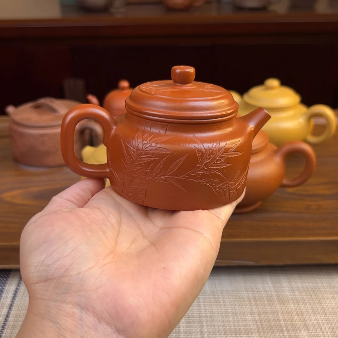 紫砂茶壶朱泥德钟全手150cc