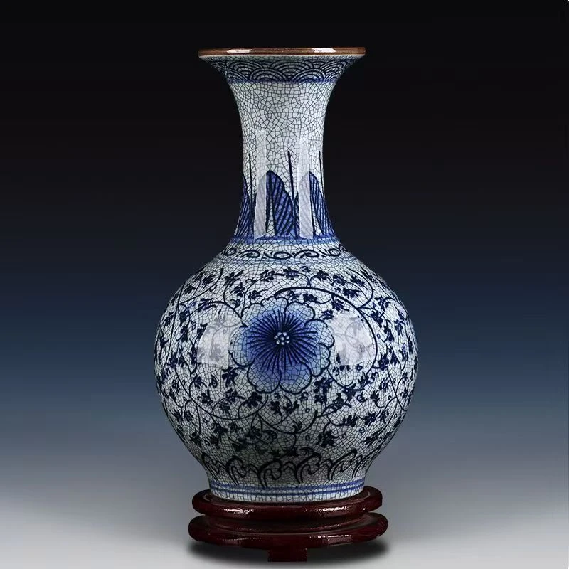 官窑青花裂纹釉缠枝花30公分陶瓷赏瓶9
