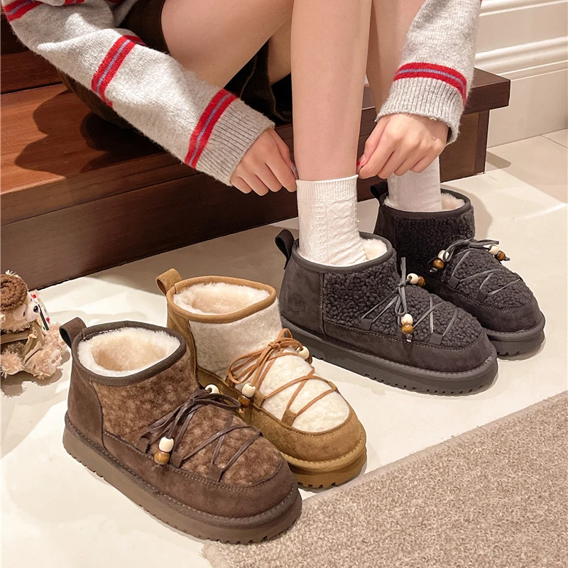 超火时尚厚底保暖雪地靴女冬季新款加绒加厚棉靴保暖棉鞋外穿短靴