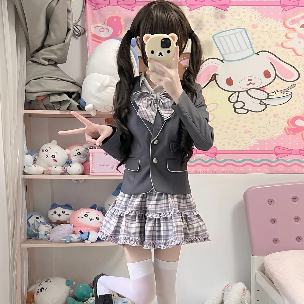 喵喵酱-复刻灰色JK制服套装学院风西服外套