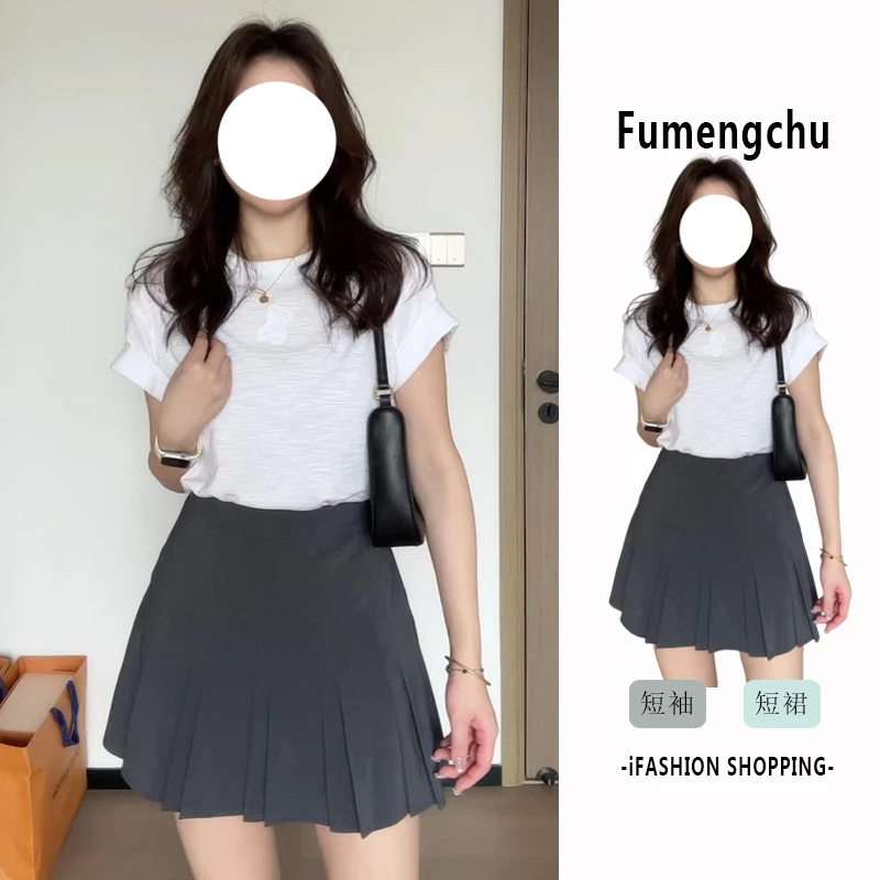 白色短袖t恤女2025夏季新款搭配西装半裙减龄时尚小个子夏季穿搭