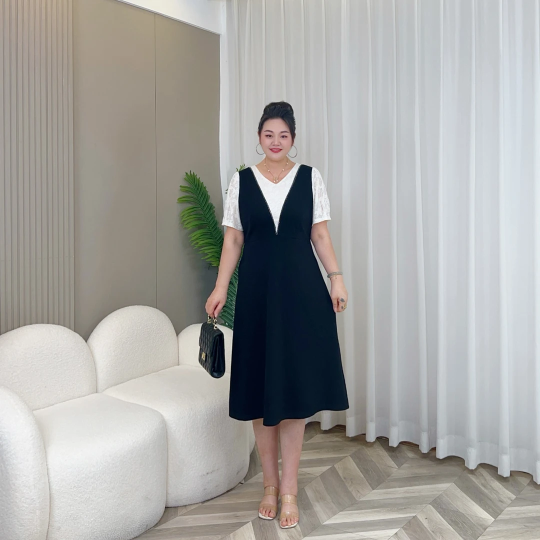 【上新梅姐】MJ9351夏季新款时尚百搭减龄显瘦假两件大码连衣裙