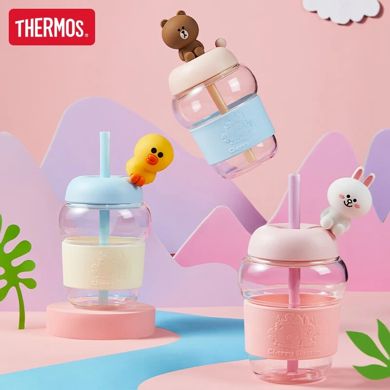 膳魔师泡泡杯TEGA玻璃家用吸管水杯LINEFRIENDS联名泡泡花朵泡芙