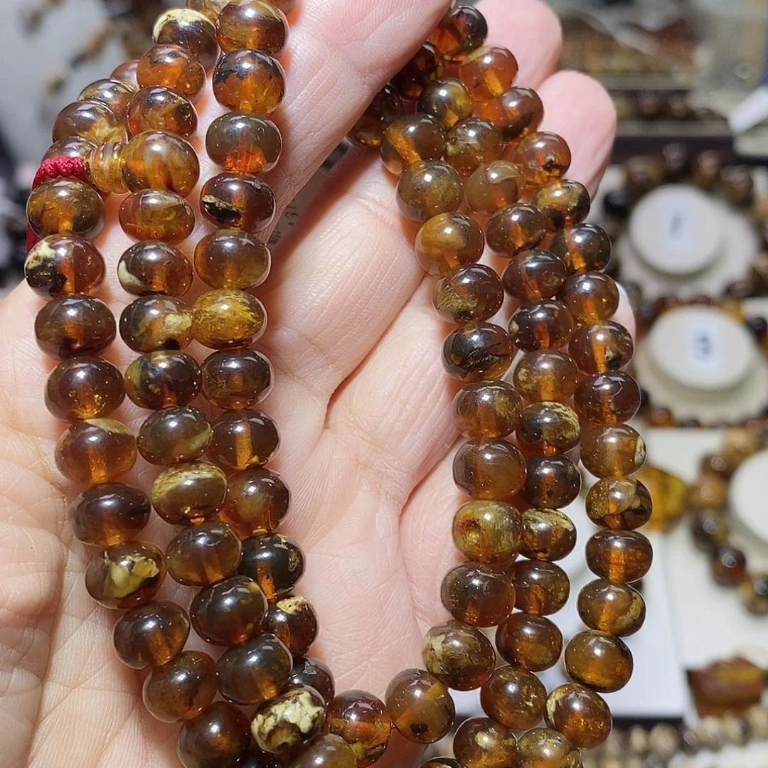 琥珀未镶嵌裸石水蜡花8m