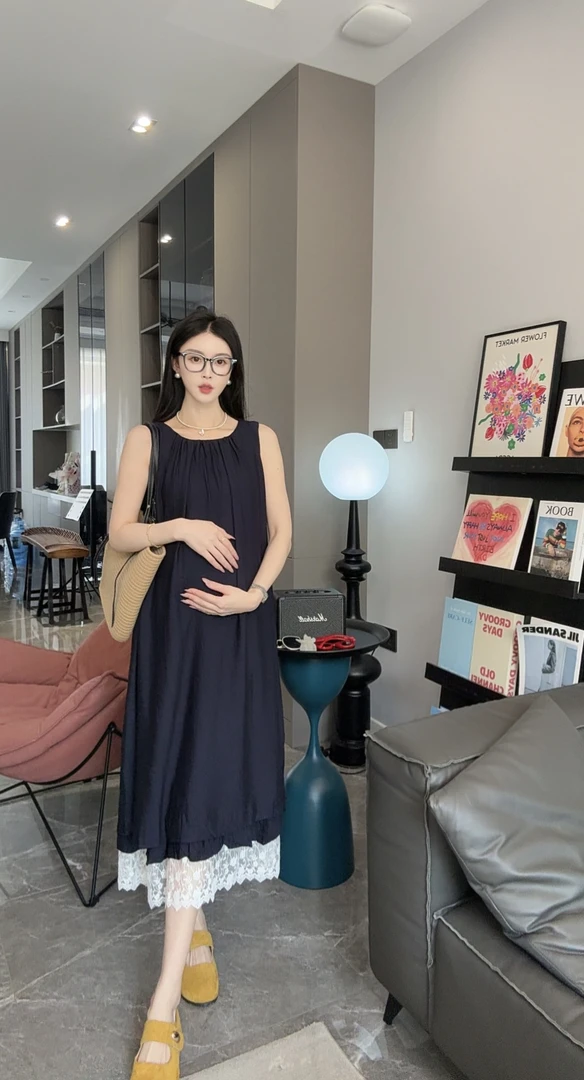 孕妇裙2025夏季新款宽松休闲时尚洋气甜美气质显瘦减龄孕妇连衣裙