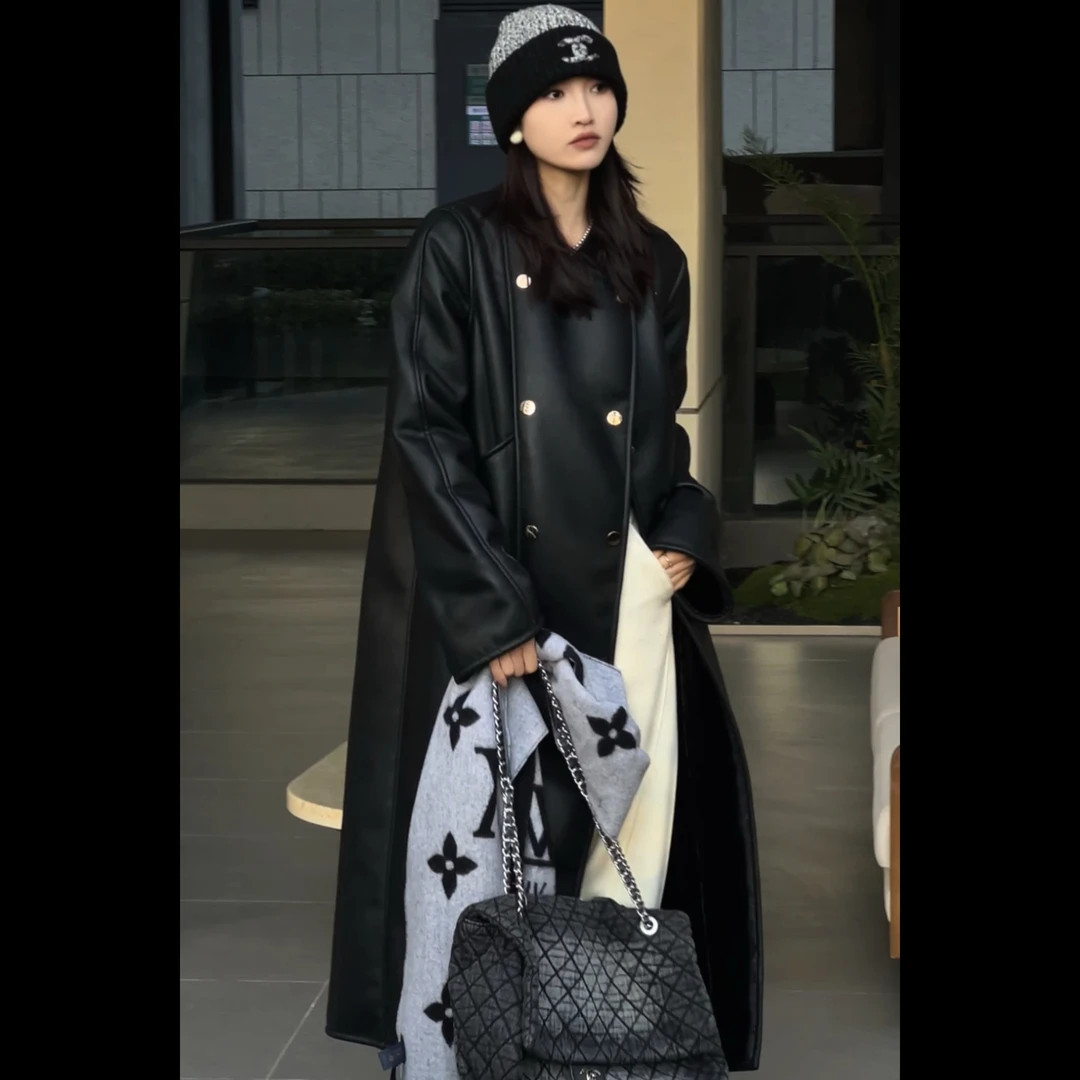 【黑武士】皮毛一体过膝保暖慵懒冬季环保草草大衣