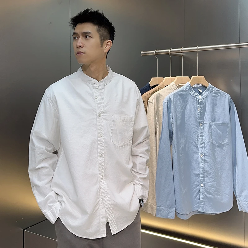 2025春季新款中式立领棉麻衬衫男士长袖亚麻衬衣~实体店同步上新