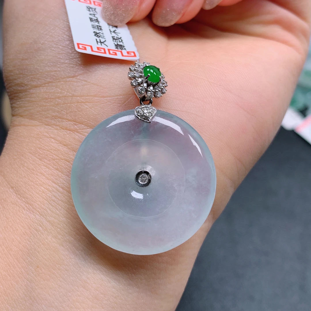 天然缅甸翡翠A货18k冰种平安扣气质精美尺寸 40+30+5.5