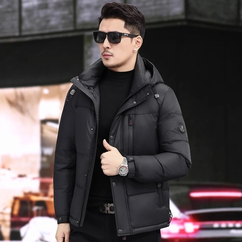 男士羽绒服连帽短款冬季中年潮流欧货男装时尚潮流加厚保暖外套潮