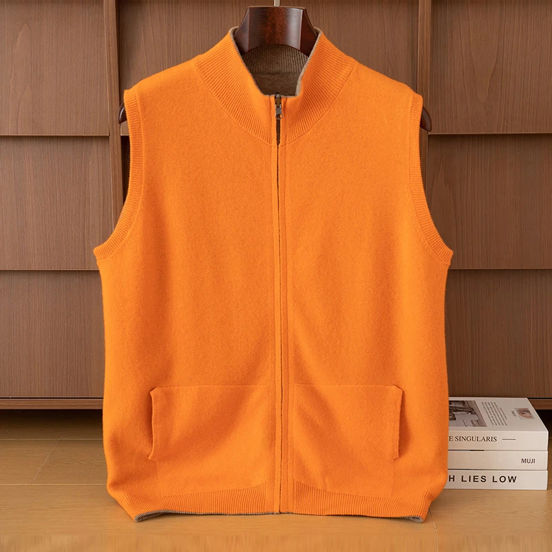 【两面穿】纯羊毛拉链马甲男开衫宽松加厚无袖毛衣商务休闲针织坎肩
