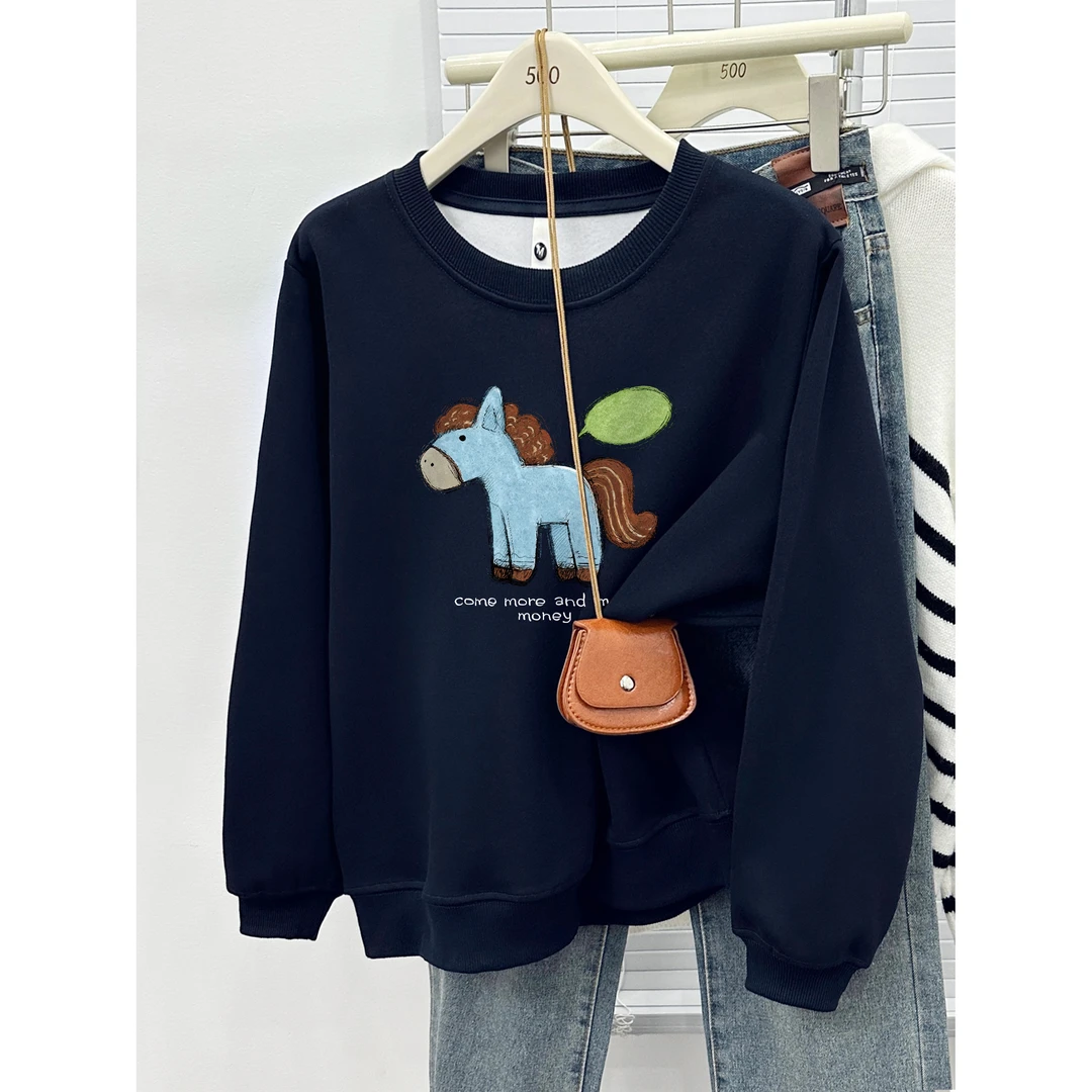 胖MM大码女装正肩圆领卫衣加绒加厚秋冬季韩版宽松百搭套头上衣