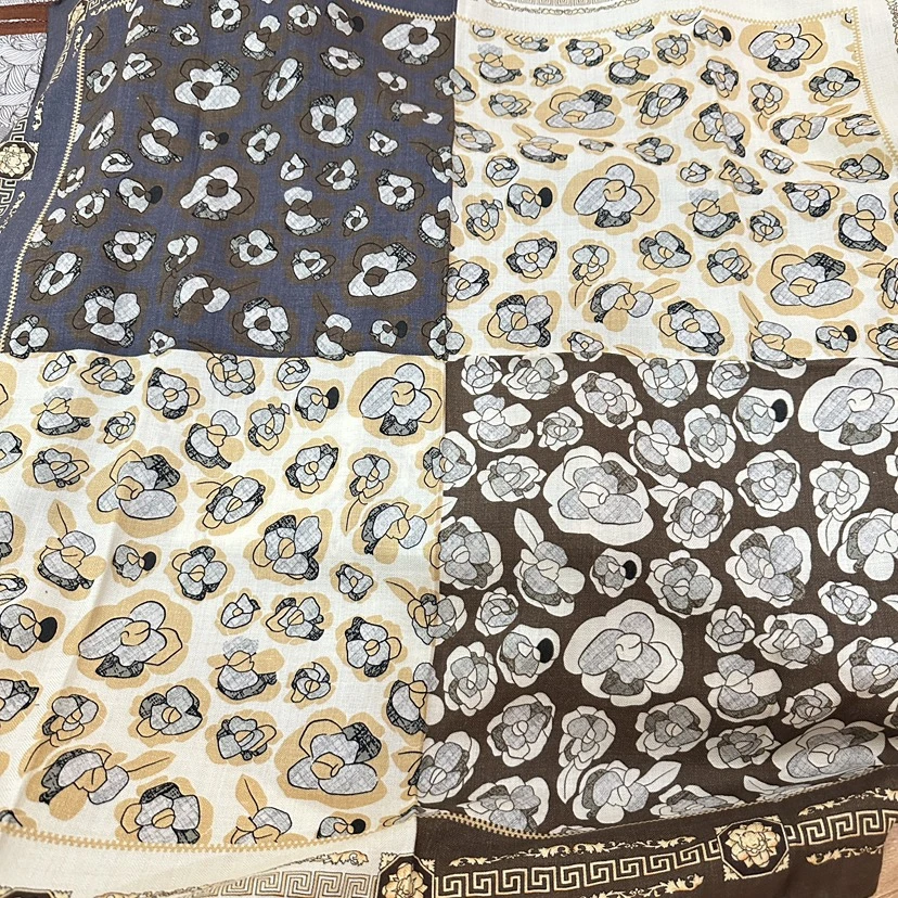 丹语丝绸-茶花朵朵-90桑蚕丝澳毛大方巾85*85女士时尚百搭