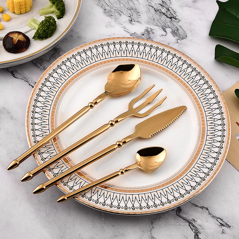 创意304不锈钢海王金色西餐具 酒店西餐超厚牛排刀叉勺甜品勺套装