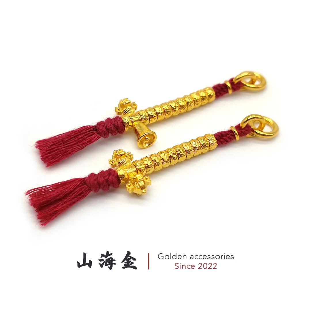 山海金 24K黄金999足金大孔道隔片锤纹光面隔珠计子绳束佛珠配饰