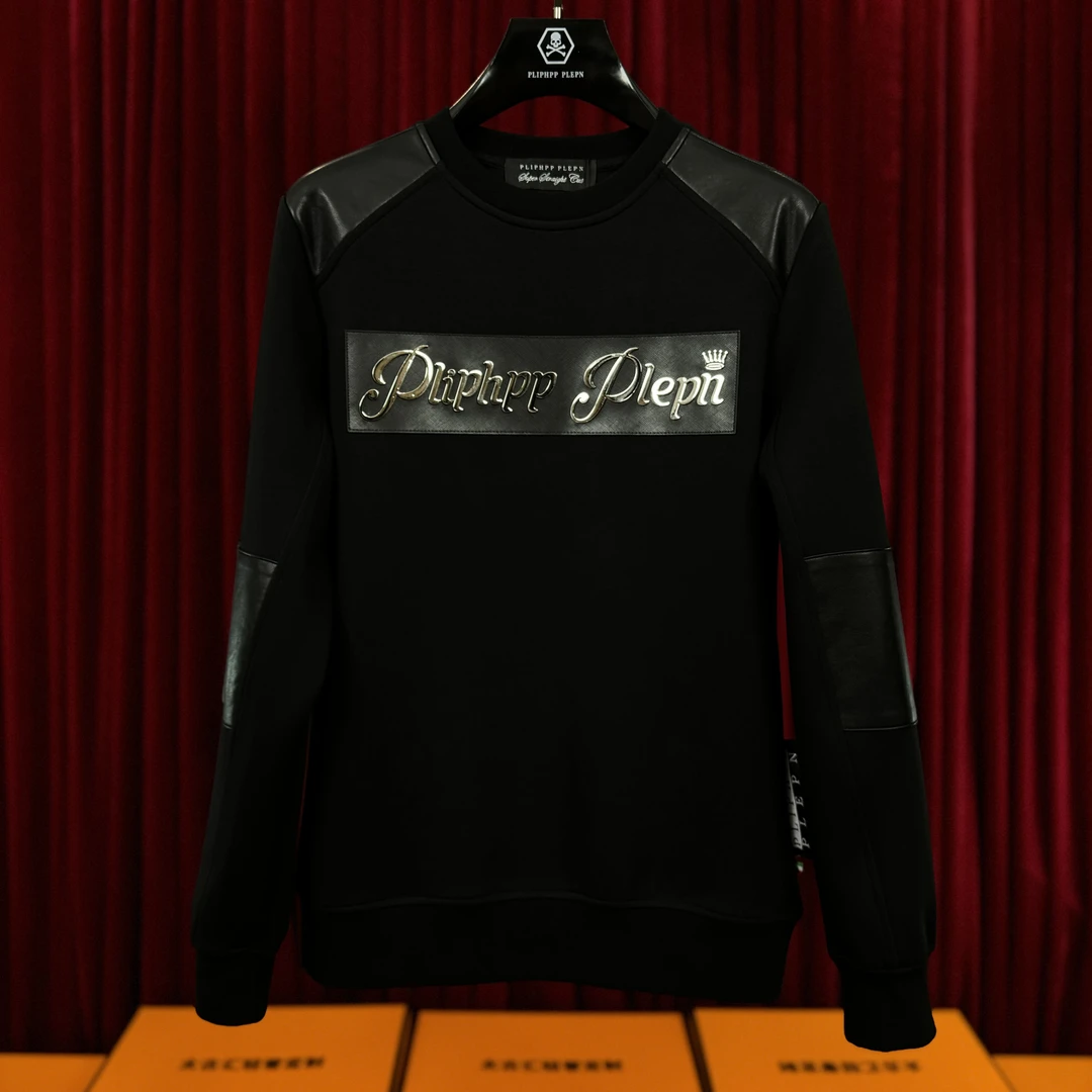 PLIPHPP PLEPN正品PLEPN英文钢标&纳帕软皮工艺高端圆领时尚卫衣