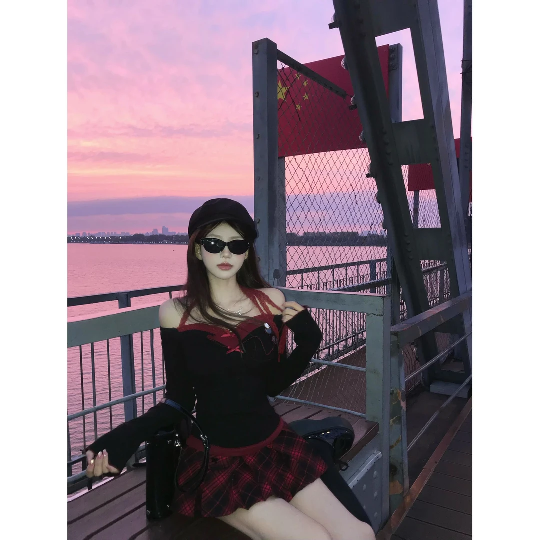 瑞茜·威瑟斯 心动尤莉 秋季辣妹风显瘦假两件上衣半身裙R66222-1H