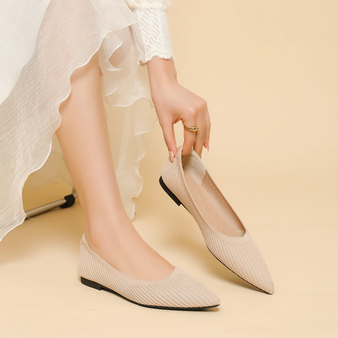 日系王妃简约优雅平底单鞋新款尖头浅口平底单鞋女日常通勤女鞋