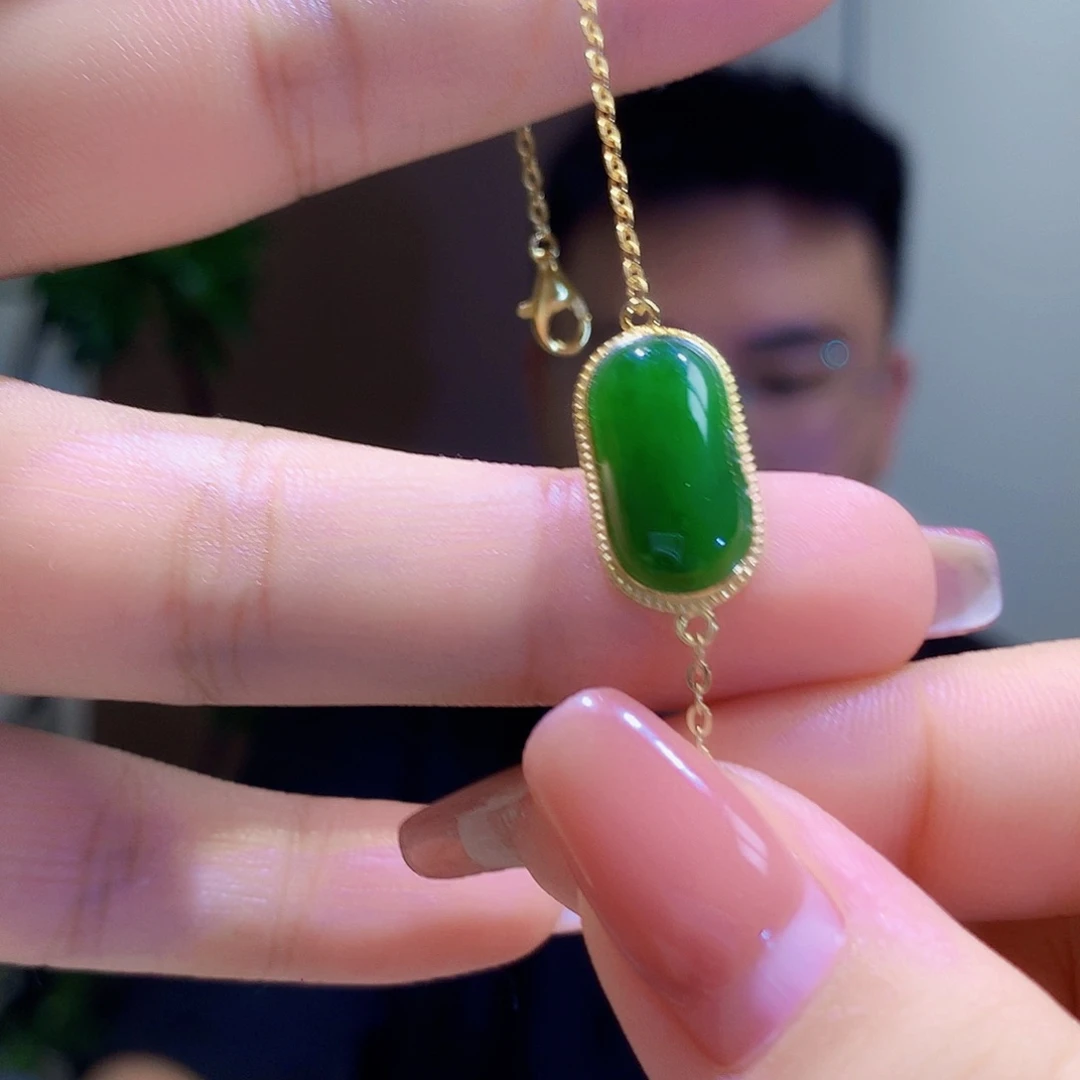 手链银S925镀金镶嵌和田玉（碧玉）