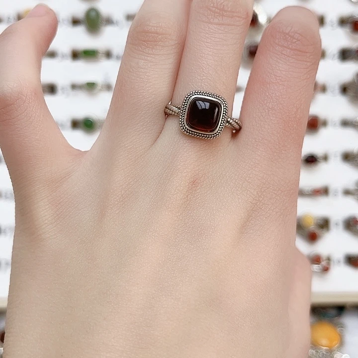 血珀戒指银S925镶嵌天然