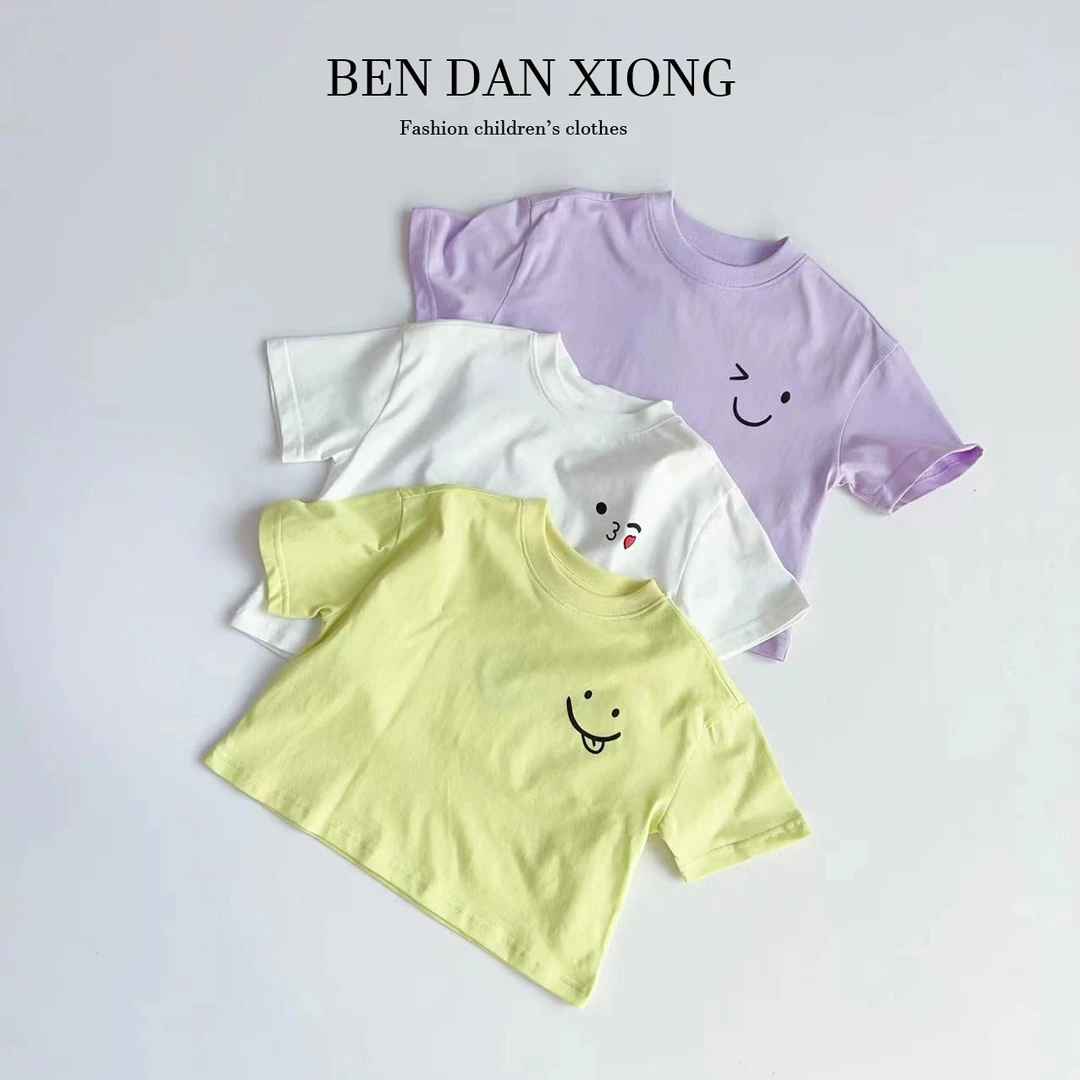 【晓倾奢现货】儿童夏季时尚透气纯棉笑脸印花半袖短袖T恤2090