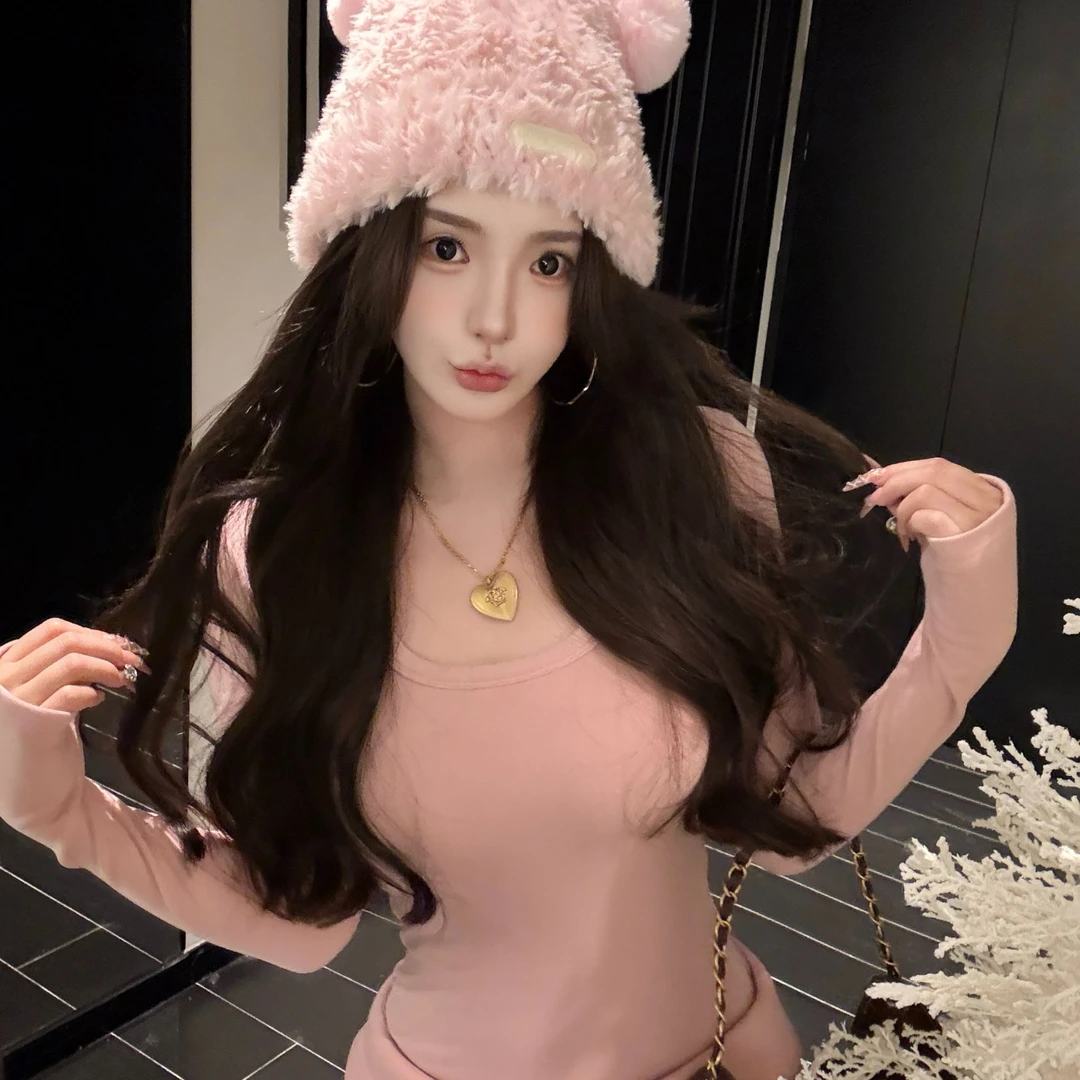 GUIDI GUDI【内搭公式】加厚版本修身U领打底女上衣长袖T恤/黄加蓝