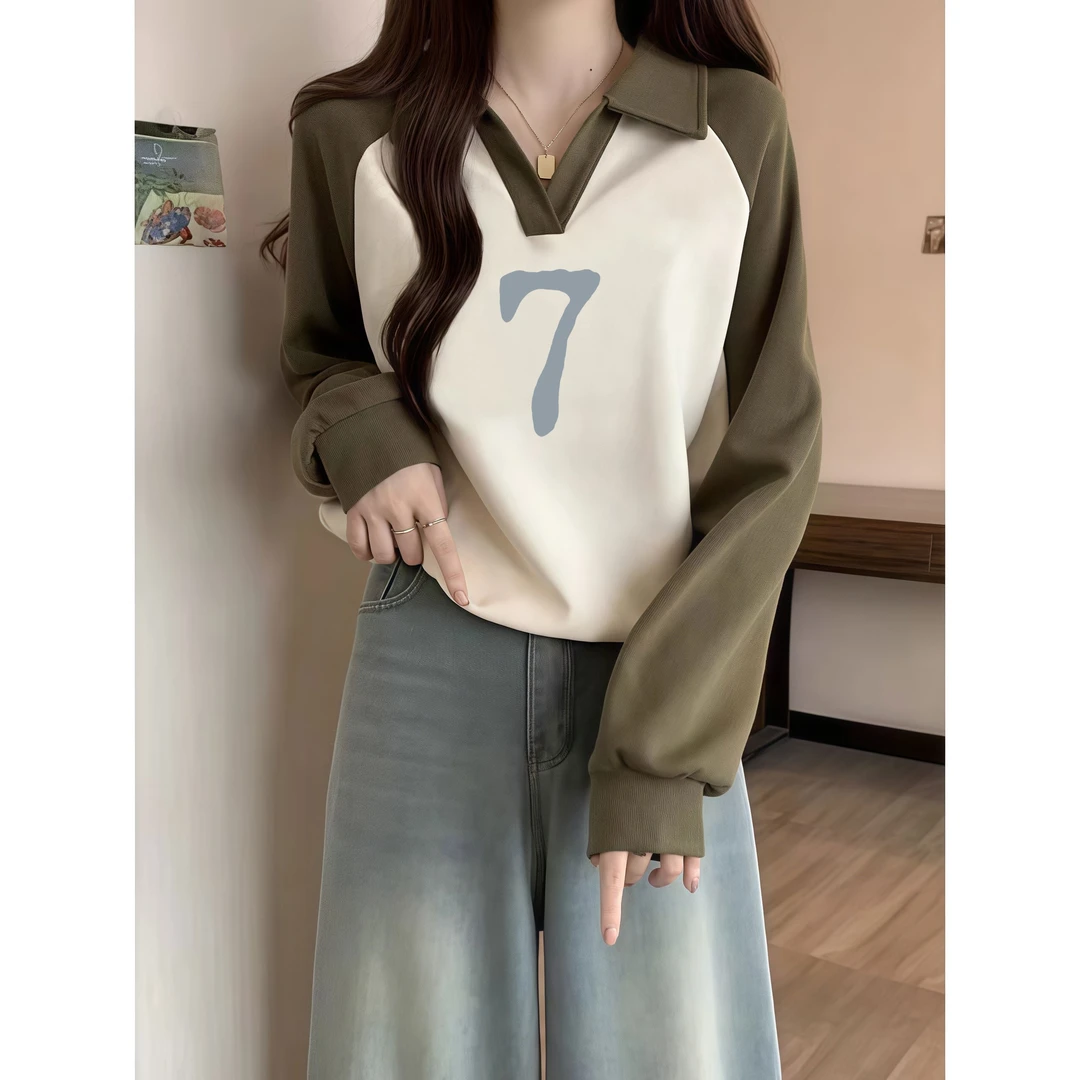 设计感开衫款插肩袖短款秋季卡通风女款卫衣上衣百搭时尚撞色长袖