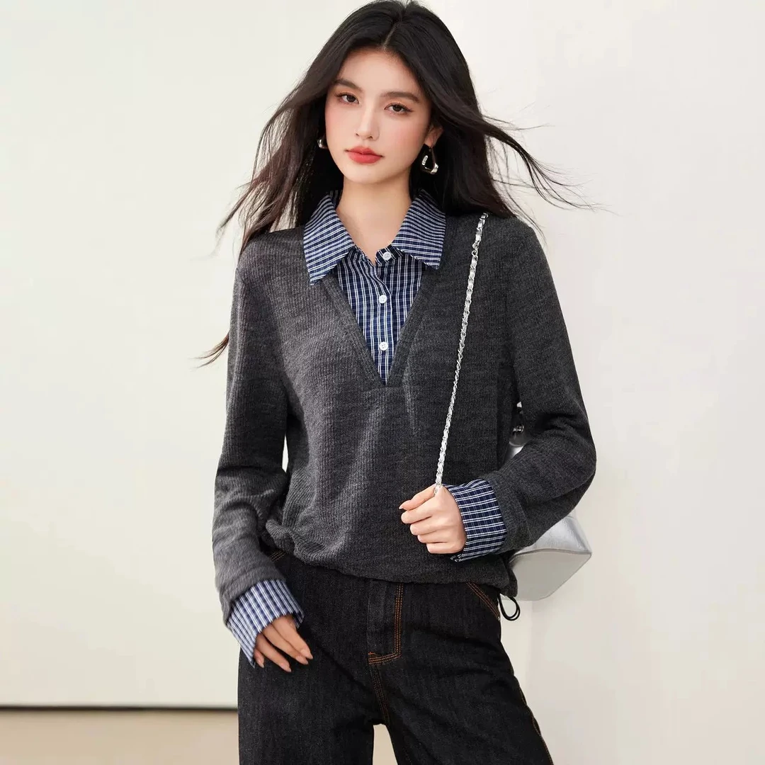 @小白白推荐2025新款时尚假两件长袖  89066