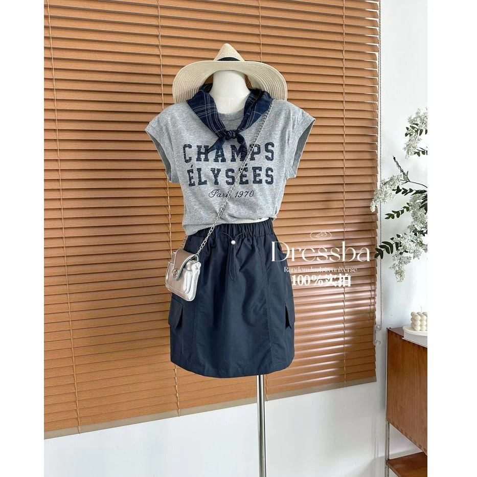 2025夏季新款韩系少女百搭字母印花短袖T恤短裙三角巾套装