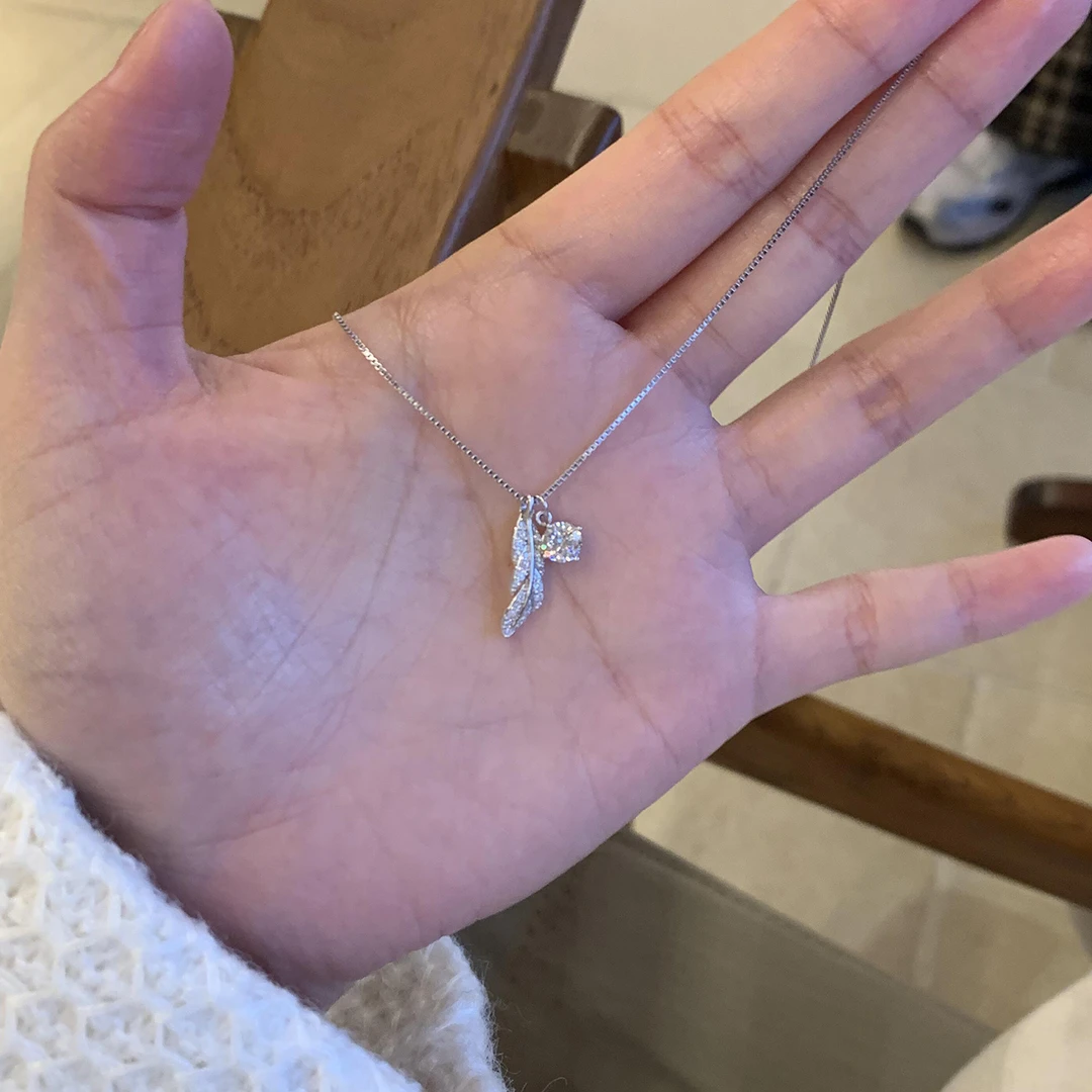 柯柒 钛钢项链 满钻羽毛项链轻奢时尚气质小众设计感甜美锁骨链
