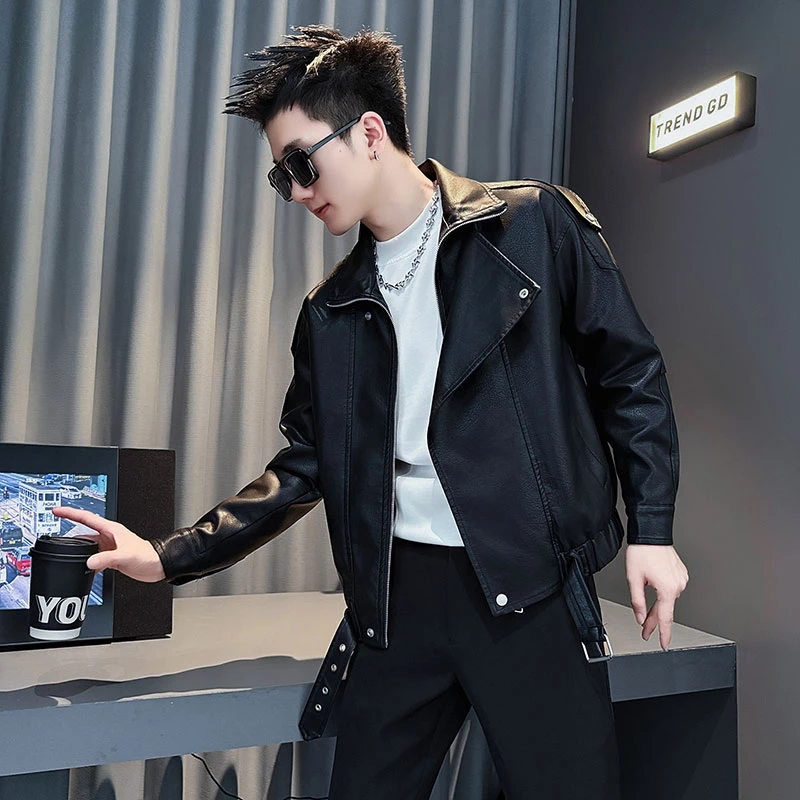 男士皮衣外套秋冬季2025新款男生衣服设计感潮牌痞帅机车服皮夹克