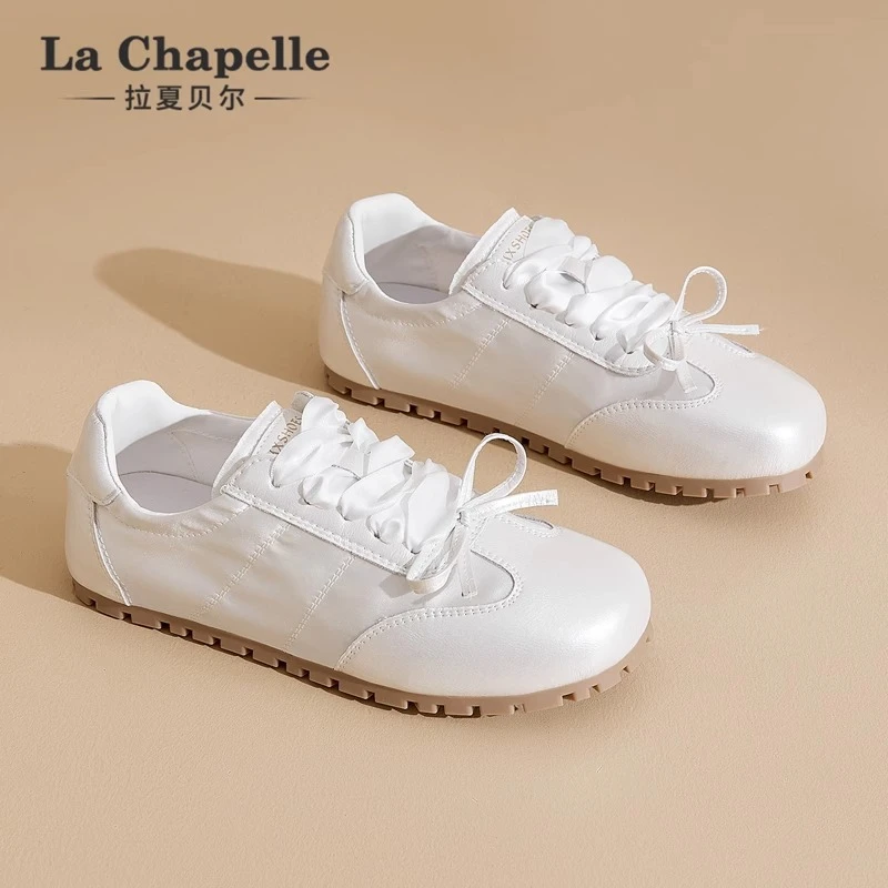 拉夏贝尔透气小白鞋女2025新款春季芭蕾风德训鞋爆款运动休闲板鞋