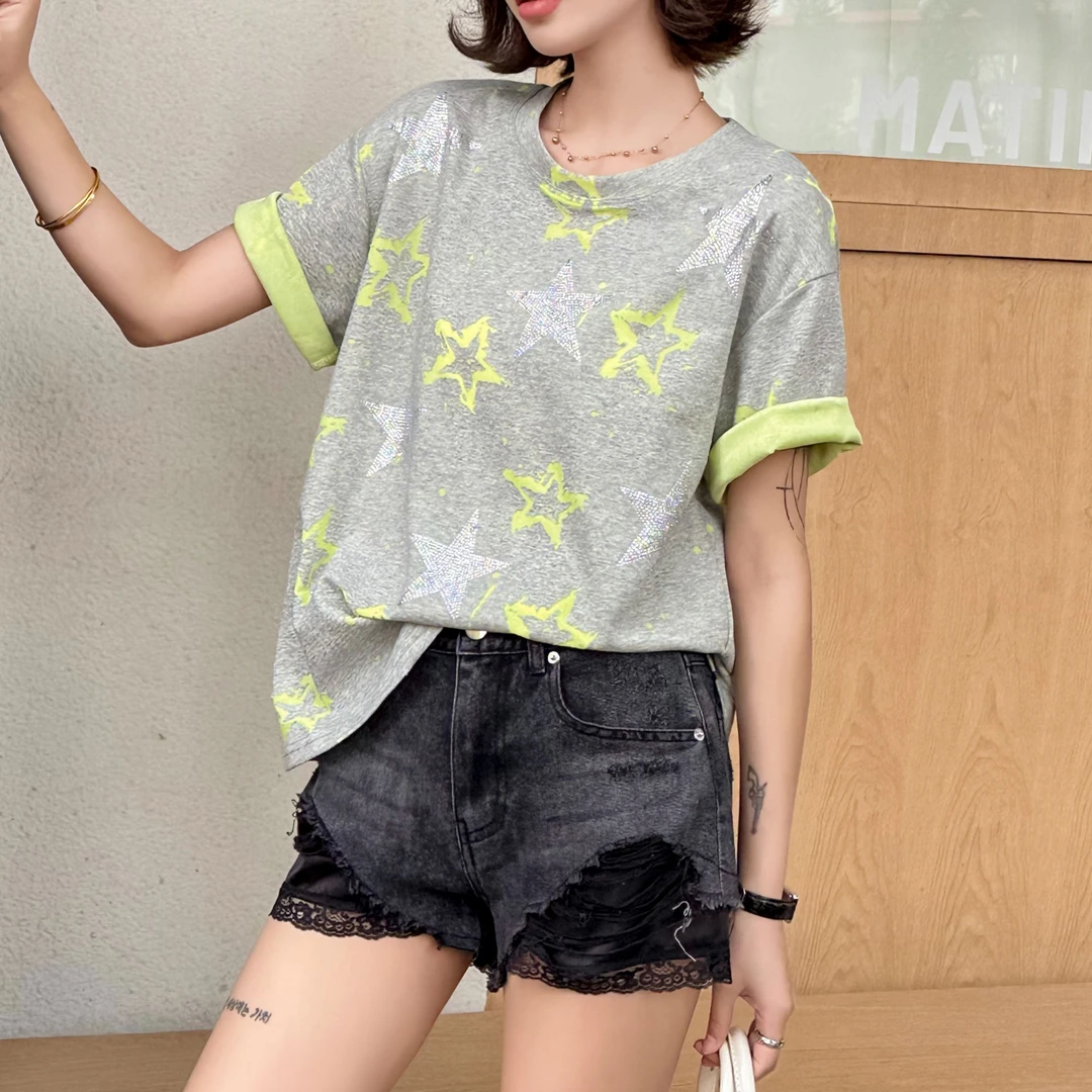 【苗姐衣橱】25夏 欧货洋气五角星短袖T恤852