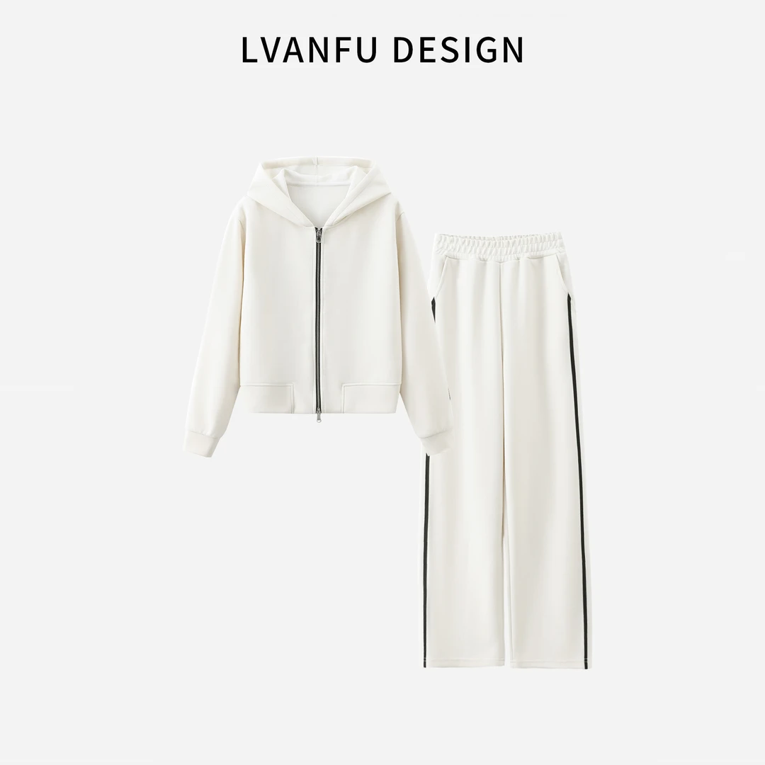 依凡芙2025设计师秋款四六分撞色织带显瘦连帽套装JY570A/LCG