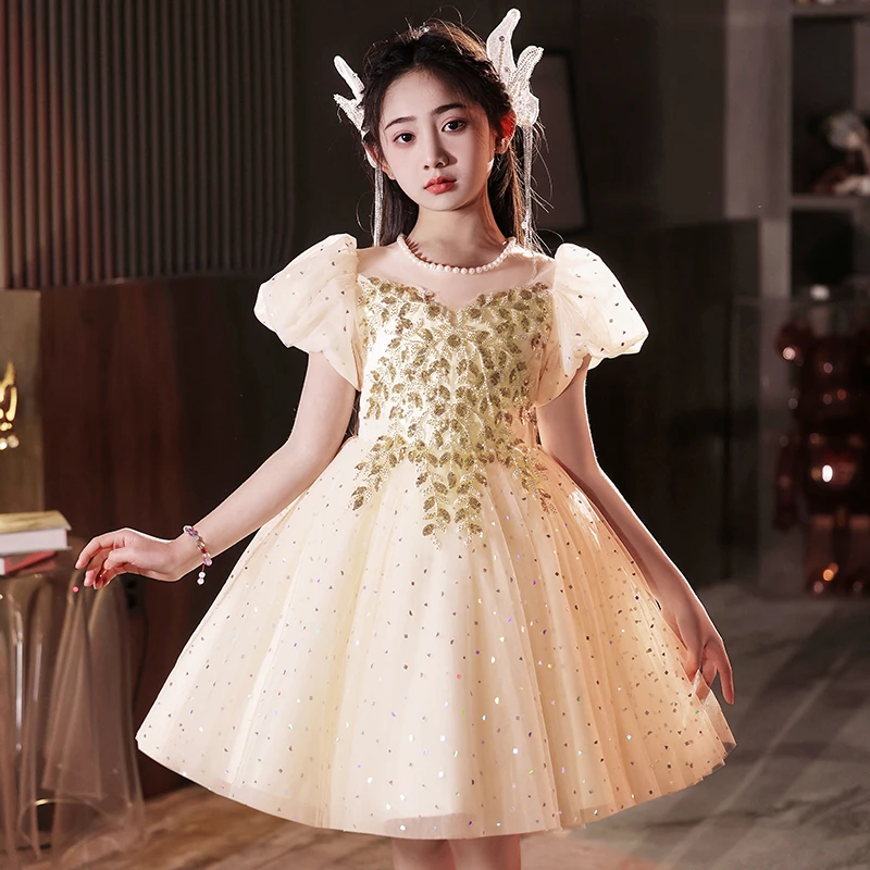 女童裙子礼服公主裙潮款夏季花童生日婚纱小女孩走秀主持人演出服