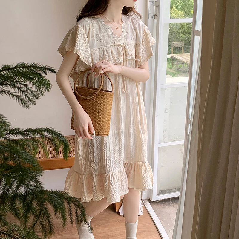 【Lucky优选】睡衣女夏季薄款短袖泡泡棉甜美睡裙家居服网红爆款