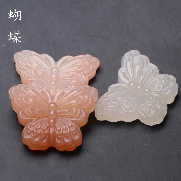 天然金丝玉桃花酿蝴蝶吊坠粉紫色玉坠女款古风中国风少女仙女